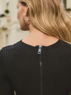 Zwart - Midi-jurk met imitatieleren mix en riem