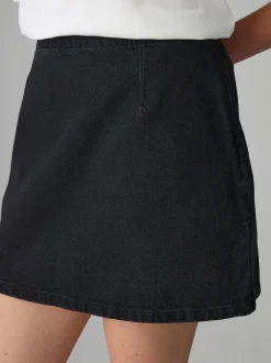 Zwart - Mini denim rok met zandloper model