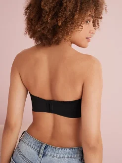 Zwart - Minimaliserende strapless bandeaubeha zonder vulling in cupmaat DD+