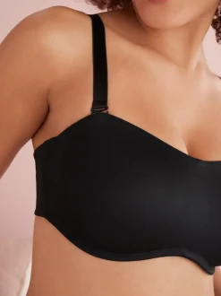 Zwart - Minimaliserende strapless bandeaubeha zonder vulling in cupmaat DD+