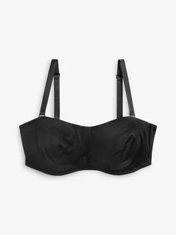 Zwart - Minimaliserende strapless bandeaubeha zonder vulling in cupmaat DD+