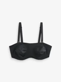 Zwart - Minimaliserende strapless bandeaubeha zonder vulling in cupmaat DD+
