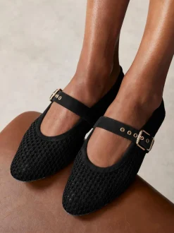 Zwart - Mint Velvet Trixie Mesh Ballet Flat Pumps