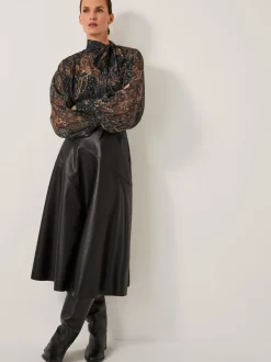 Zwart - Monsoon Marnie Faux Leather Midi Skirt