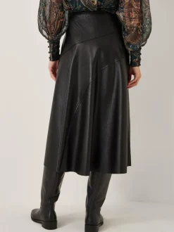 Zwart - Monsoon Marnie Faux Leather Midi Skirt