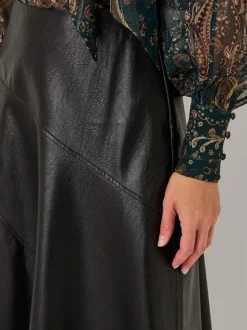 Zwart - Monsoon Marnie Faux Leather Midi Skirt