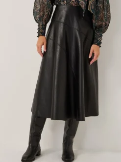 Zwart - Monsoon Marnie Faux Leather Midi Skirt