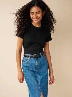 Zwart - Must-have zuiver katoenen T-shirt met ronde hals en korte mouwen
