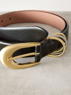 Zwart - N. Premium Made in Italië leren riem met meerdere ringen