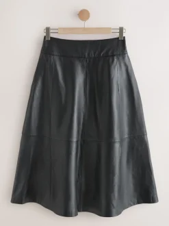 Zwart - N. Premium rok van echt leer