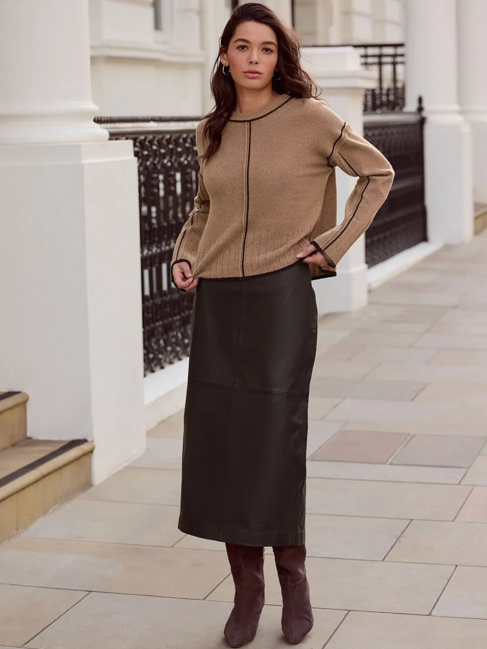 Zwart - N. Premium rok van echt leer