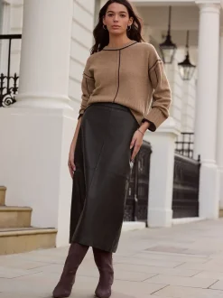 Zwart - N. Premium rok van echt leer