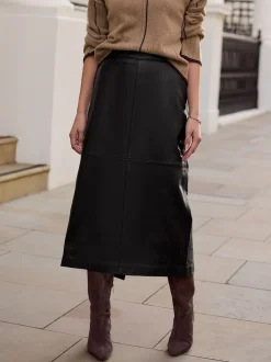 Zwart - N. Premium rok van echt leer