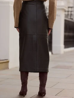 Zwart - N. Premium rok van echt leer