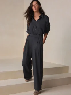 Zwart - N. Premium Wide Leg Tailored Jersey Trousers