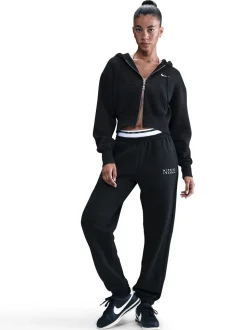 Zwart - Nike oversized Phoenix fleece joggingbroek met hoge taille en grafisch logo