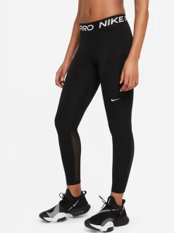 Zwart - Nike Pro Mid Rise legging met mesh-panelen
