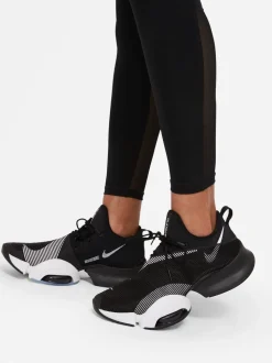 Zwart - Nike Pro Mid Rise legging met mesh-panelen