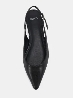 Zwart - Novo Clover Point Toe Low Heel Slingback Shoes