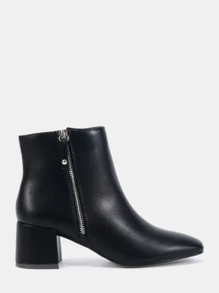 Zwart - Novo Kate Zip Side Square Toe Block Heel Ankle Boots