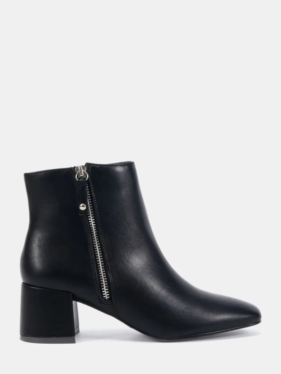 Zwart - Novo Kate Zip Side Square Toe Block Heel Ankle Boots