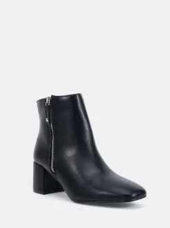 Zwart - Novo Kate Zip Side Square Toe Block Heel Ankle Boots