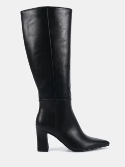 Zwart - Novo Wide Fit Gala Point Toe Block Heel Knee Boots