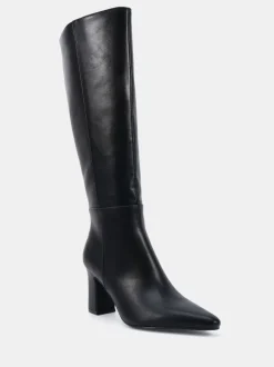 Zwart - Novo Wide Fit Gala Point Toe Block Heel Knee Boots