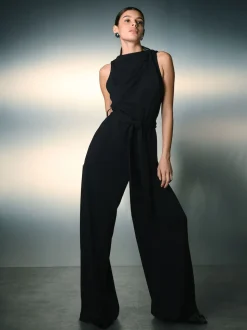 Zwart - Occasion Cowl Neck Sleeveless Jersey Jumpsuit