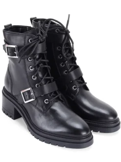 Zwart - Off The Hook Parkside Block Heel Leather Combat Boots