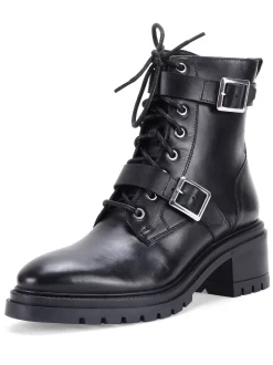Zwart - Off The Hook Parkside Block Heel Leather Combat Boots