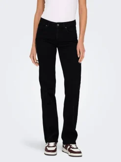 Zwart - ONLY Blush Mid Rise Straight Leg Jeans With Super Stretch
