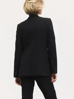 Zwart - Op maat gemaakte blazer met enkele rij knopen van wol