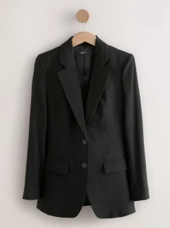 Zwart - Op maat gemaakte blazer met enkele rij knopen van wol