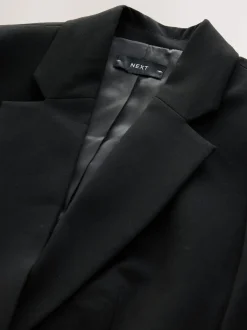 Zwart - Op maat gemaakte blazer met enkele rij knopen van wol