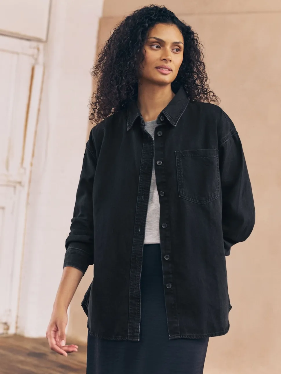 Zwart - Oversized denim overhemd
