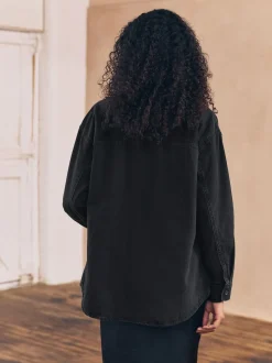 Zwart - Oversized denim overhemd