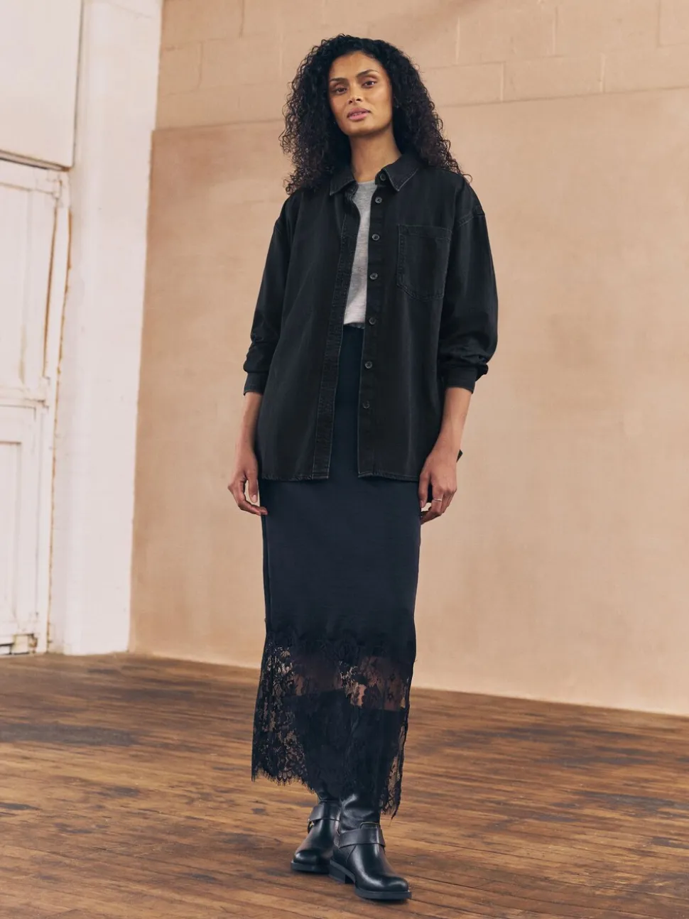 Zwart - Oversized denim overhemd