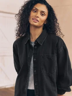 Zwart - Oversized denim overhemd