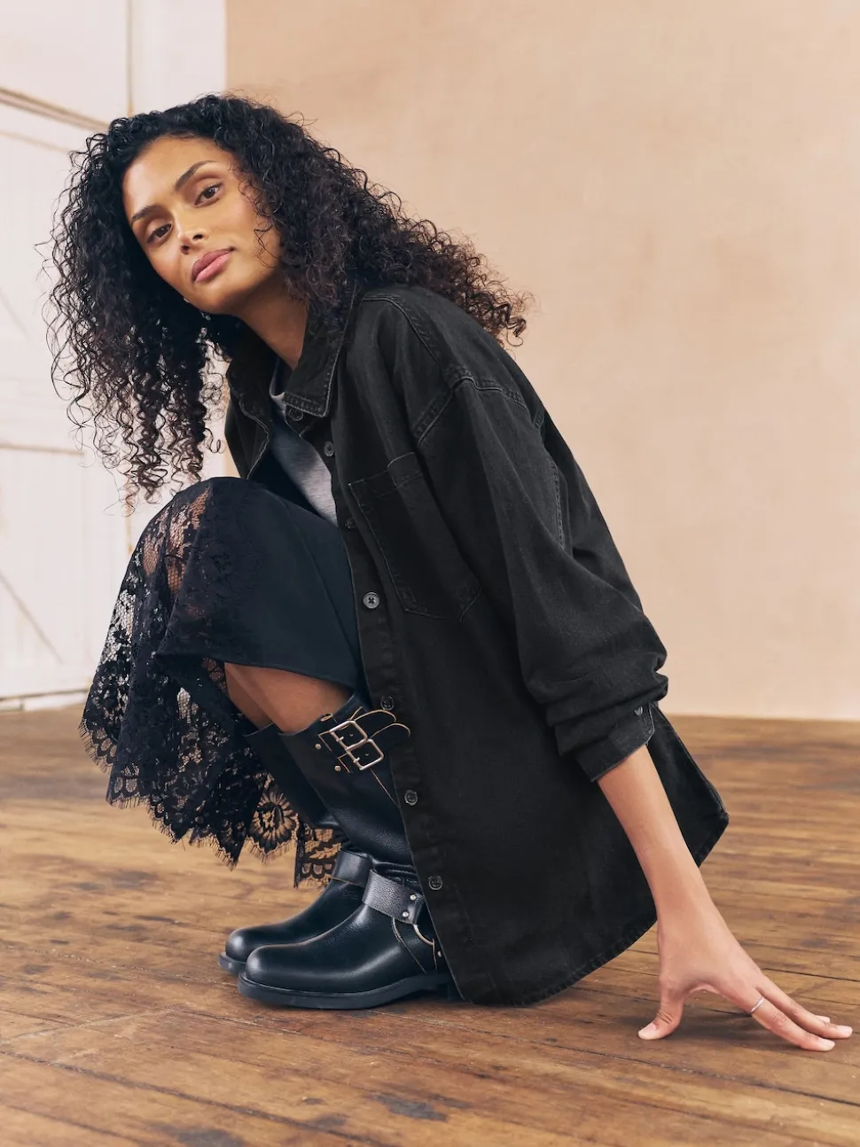 Zwart - Oversized denim overhemd
