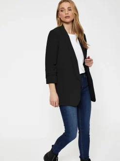Zwart - Pieces blazer met gerimpelde mouwen