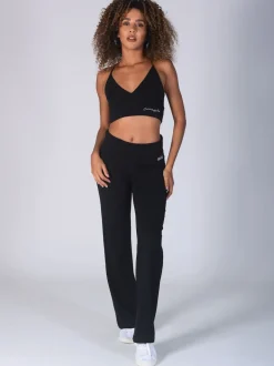 Zwart - Pineapple jersey broek met vouwtailleband voor dames