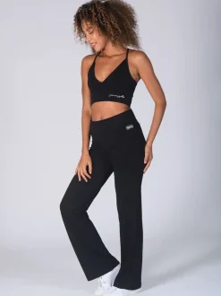 Zwart - Pineapple jersey broek met vouwtailleband voor dames