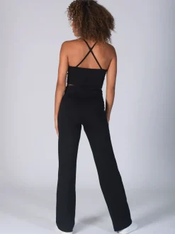 Zwart - Pineapple jersey broek met vouwtailleband voor dames