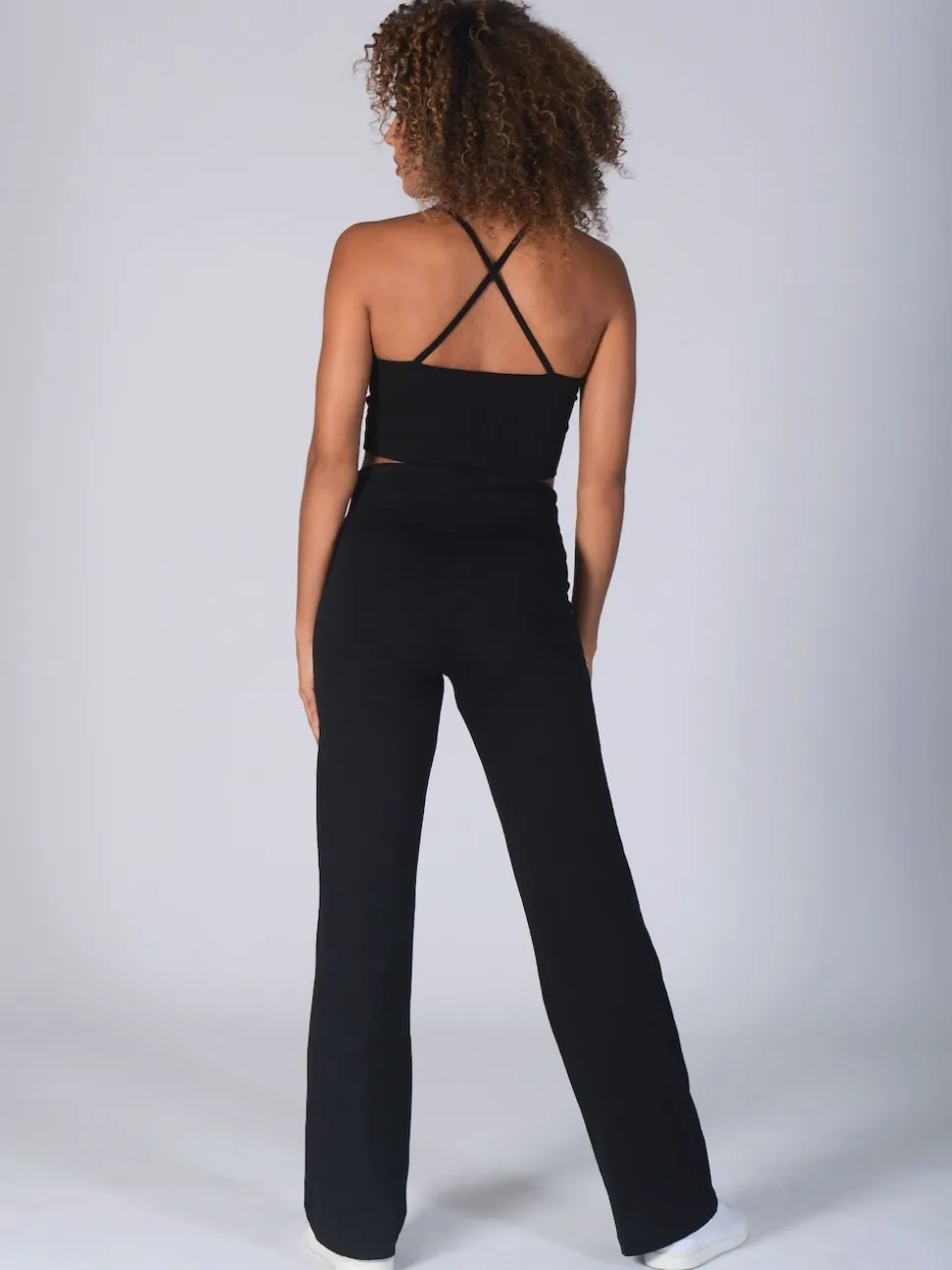 Zwart - Pineapple jersey broek met vouwtailleband voor dames