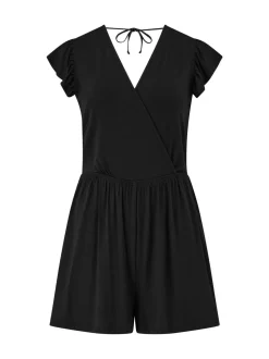 Zwart - Pour Moi Frill Stretch Jersey Beach Playsuit