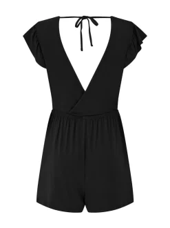 Zwart - Pour Moi Frill Stretch Jersey Beach Playsuit