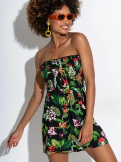 Zwart - Pour Moi geweven strand-playsuit zonder bandjes met gesmokt lijfje