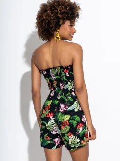 Zwart - Pour Moi geweven strand-playsuit zonder bandjes met gesmokt lijfje