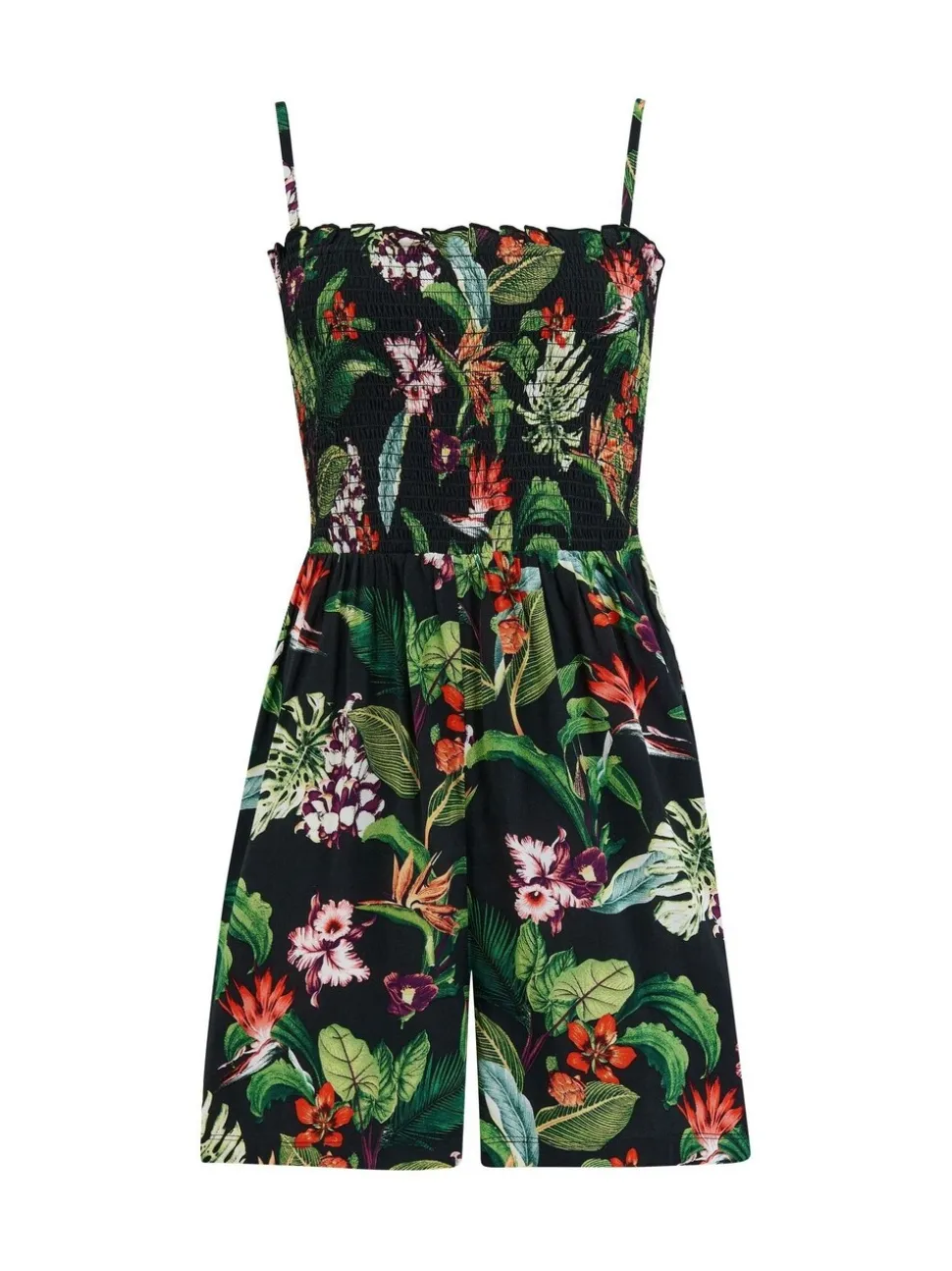 Zwart - Pour Moi geweven strand-playsuit zonder bandjes met gesmokt lijfje